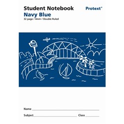 Protext Student Note Book 250 x 175mm Double Ruled 4mm 32 Page Navy Blue