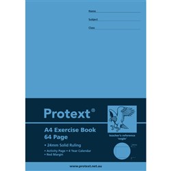 Protext Premium Exercise Book A4 24mm Solid Ruled 64 Pages