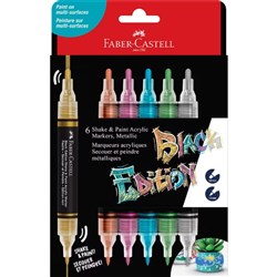 Faber-Castell Black Edition Shake & Paint Markers Bullet Metallic Assorted Set Of 6