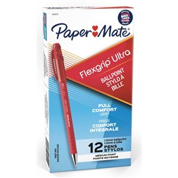 PaperMate FlexGrip Ultra Ballpoint Pens Medium 1.0mm Red Box of 12