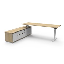Boost+ Executive Desk LHS Cabinet Height Adjustable 2270W x 1936D Oak/White