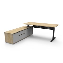 Boost+ Executive Desk + Panel LHS Cabinet Height Adjustable 2020W x 2011D  Oak/Blk