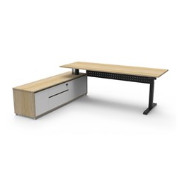 Boost+ Executive Desk + Panel LHS Cabinet Height Adjustable 2270W x 1936D Oak/Blk