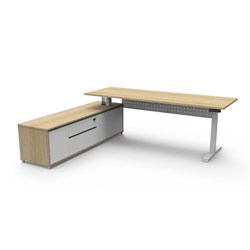 Boost+ Executive Desk + Panel LHS Cabinet Height Adjustable 2270W x 1936D Oak/Wht