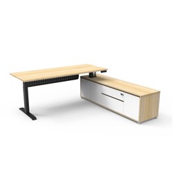 Boost+ Executive Desk + Panel RHS Cabinet Height Adjustable 2020W x 1936D Oak/Blk