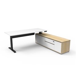 Boost+ Executive Desk + Panel RHS Cabinet Height Adjustable 2020W x 1936D Wht/Blk