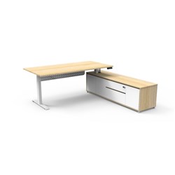 Boost+ Executive Desk + Panel RHS Cabinet Height Adjustable 2020W x 2011D Oak/Wht