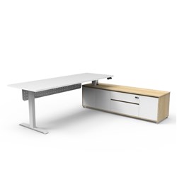 Boost+ Executive Desk + Panel RHS Cabinet Height Adjustable 2270W x 1936D Wht/Wht