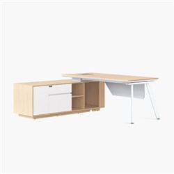 Casa Executive Desk + LHS Cabinet + Panel Eternity Leg 2000Wx1800Dx748mmH Oak/Wht