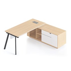 Casa Executive Desk + RHS Cabinet + Panel Eternity Leg 2000Wx1800Dx748mmH Oak/Blk