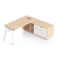 Casa Executive Desk + RHS Cabinet + Panel Eternity Leg 2000Wx1800Dx748mmH Oak/Wht