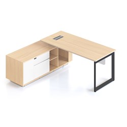 Casa Executive Desk + LHS Cabinet + Panel Loop Leg 2000W x 1800D x 748mmH Oak/Blk