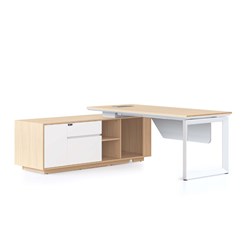 Casa Executive Desk + LHS Cabinet + Panel Loop Leg 2000W x 1800D x 748mmH Oak/Wht