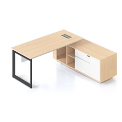 Casa Executive Desk + RHS Cabinet + Panel Loop Leg 2000W x 1800D x 748mmH Oak/Blk