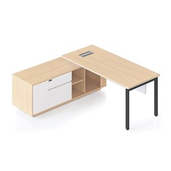 Casa Executive Desk + LHS Cabinet + Panel Profile Leg 2000Wx1800Dx748mmH Oak/Blk