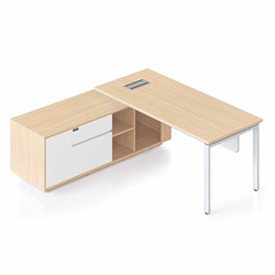 Casa Executive Desk + LHS Cabinet + Panel Profile Leg 2000Wx1800Dx748mmH Oak/Wht