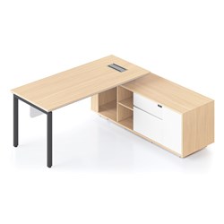 Casa Executive Desk + RHS Cabinet + Panel Profile Leg 2000Wx1800Dx748mmH Oak/Blk