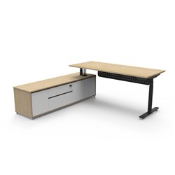 Halo+ Executive Desk + Panel LHS Cabinet Height Adjustable 2020W x 1936D Oak/Black