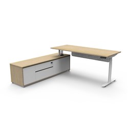 Halo+ Executive Desk + Panel LHS Cabinet Height Adjustable 2020W x 1936D Oak/White