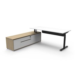 Halo+ Executive Desk + Panel LHS Cabinet Height Adjustable 2020W x 1936D White/Blk