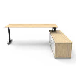 Halo+ Executive Desk RHS Cabinet Height Adjustable 2270W x 1936D Oak/Black