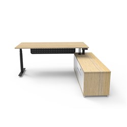 Halo+ Executive Desk + Panel RHS Cabinet Height Adjustable 2020W x 1936D Oak/Black