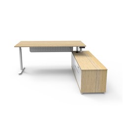 Halo+ Executive Desk + Panel RHS Cabinet Height Adjustable 2020W x 1936D Oak/White