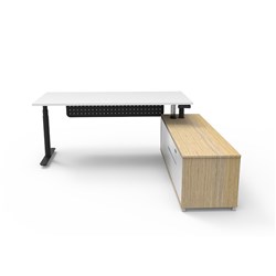 Halo+ Executive Desk + Panel RHS Cabinet Height Adjustable 2020W x 1936D White/Blk