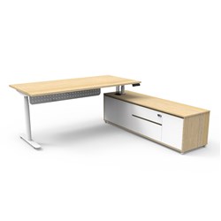 Halo+ Executive Desk + Panel RHS Cabinet Height Adjustable 2020W x 2011D Oak/White