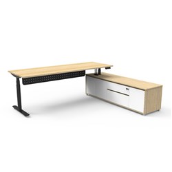 Halo+ Executive Desk + Panel RHS Cabinet Height Adjustable 2270W x 1936D Oak/Black