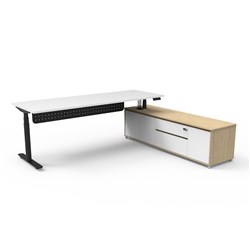 Halo+ Executive Desk + Panel RHS Cabinet Height Adjustable 2270W x 1936D White/Blk