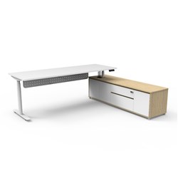 Halo+ Executive Desk + Panel RHS Cabinet Height Adjustable 2270W x 1936D White/Wht
