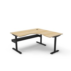 Halo Static Corner Workstation + Tray 1500/1500W x 750D x 730mmH Oak/Black