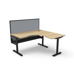 Halo Static Corner Workstation + Screen + Tray 1500/1500W x 1330mmH Oak/Black