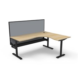 Halo Static Corner Workstation + Screen + Tray 1800/1500W x 1330mmH Oak/Black