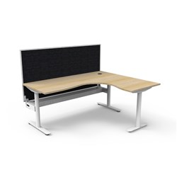 Halo Static Corner Workstation + Screen + Tray 1800/1500W x 1330mmH Oak/White