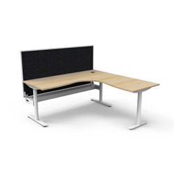 Halo Static Corner Workstation + Screen + Tray 1800/1800W x 1330mmH Oak/White