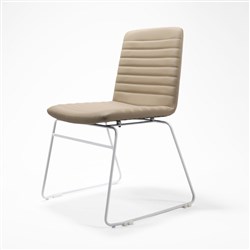Pixel Visitor Chair White Sled Base Almond PU Leather Seat