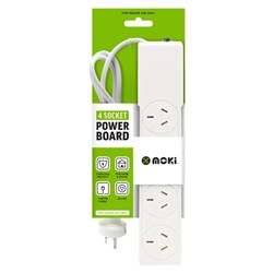 Moki Powerboard 4 Outlet With Surge Protection White