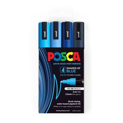 Uni PC-5M Posca Paint Marker 2.5mm Medium Shades of Blue Pack of 4
