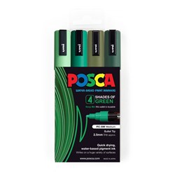 Uni PC-5M Posca Paint Marker 2.5mm Medium Shades of Green Pack of 4