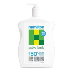 Hamilton Active Family Sunscreen Lotion SPF50+ 1 Litre Pump Bottle Box Of 6