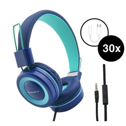 SchoolTech Extra Sturdy Headphone 3.5mm Jack And USB-C Connector Teal/Navy Pack 30