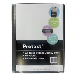 Protext Fixed Display Book A4 60 Pocket Insertable Cover And Spine Black