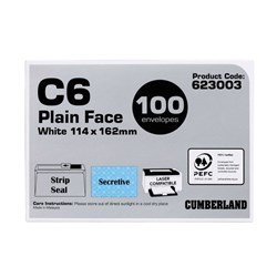 Cumberland Plain Envelopes C6 114 x 162mm Strip Seal White Box Of 100