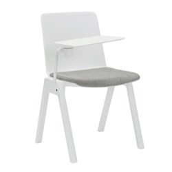 Academy Stacking Chair Polypropylene White + Tablet Arm + Light Grey Seat Pad