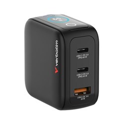 Verbatim Mini GaN 3 Port USB A/C Charger With Display 65W Black