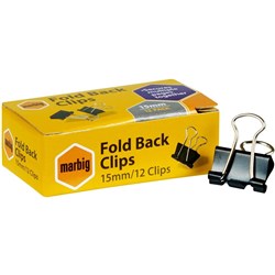Marbig Foldback Clips 15mm Box Of 12