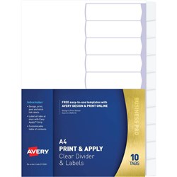 Avery L7410-5 Print & Apply Label Dividers A4 5 Tabs Clear