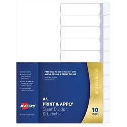 Avery L7410-10 Print & Apply Label Dividers A4 10 Tabs Clear